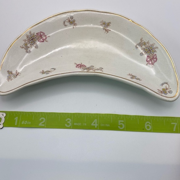 Vintage Crescent Moon Waterloo Potteries Forget Me Not Pattern Jewelry Dish - Picture 7 of 8